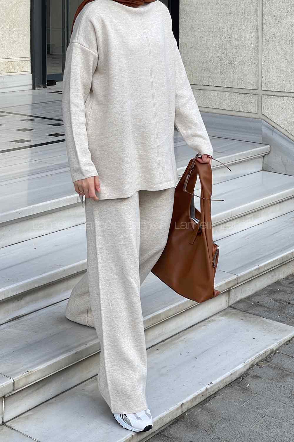 Lamelif Düz İkili Takım Krem