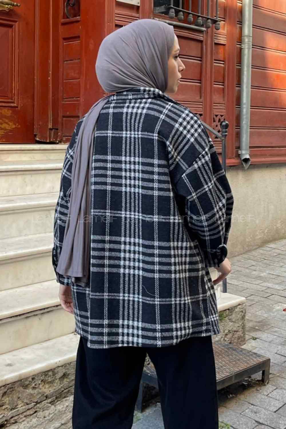 Modalamelif Ekose Desen Gömlek Gri Siyah