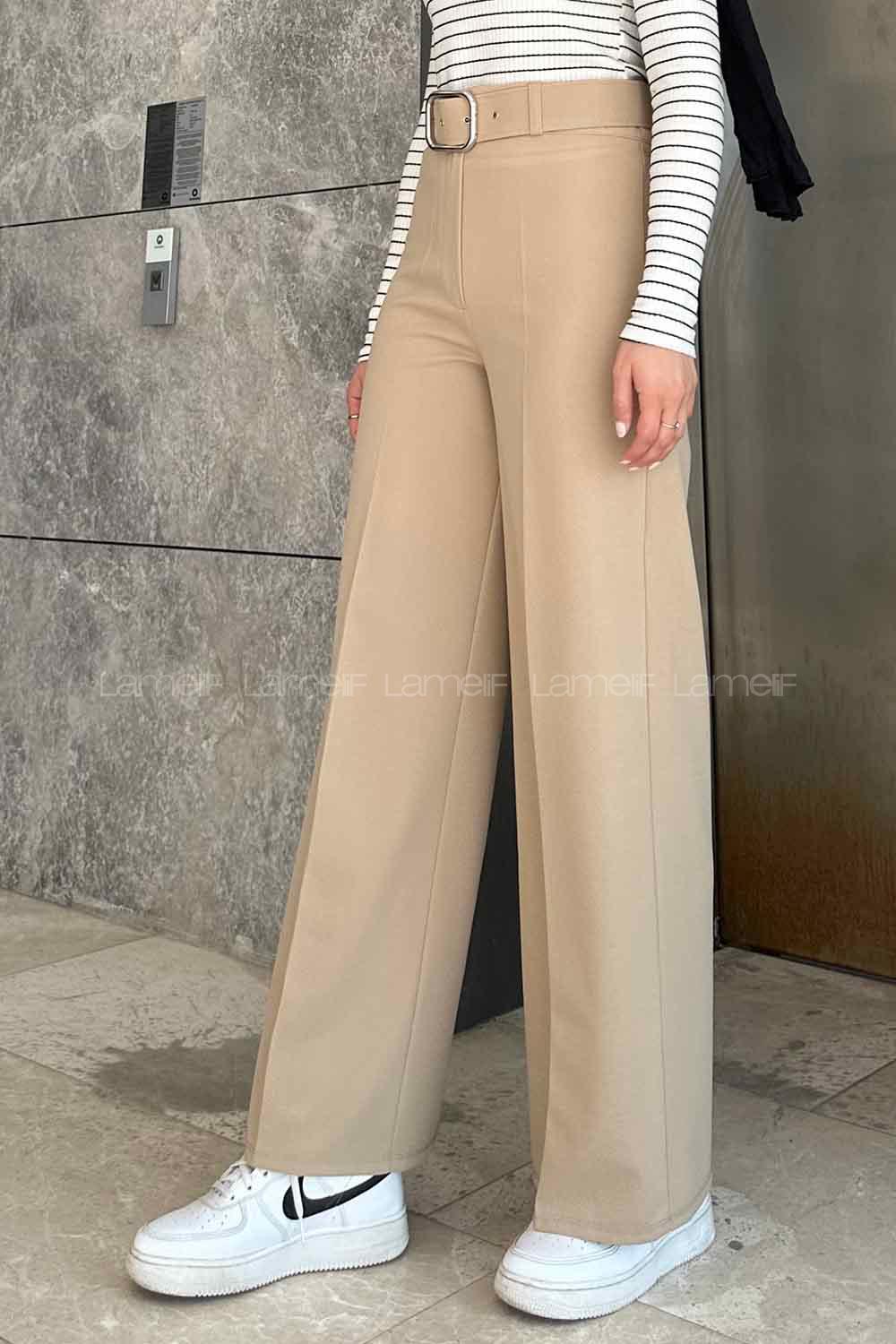 Brown With Milk Viscose Fabric High Waist Material Pants