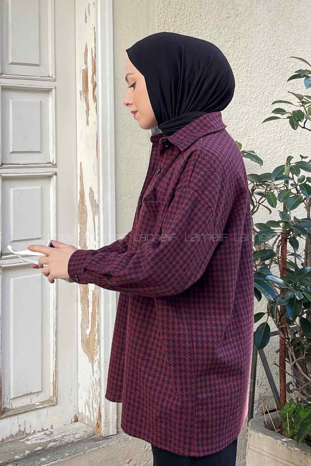 Modalamelif Kazayağı Desen Gömlek Bordo