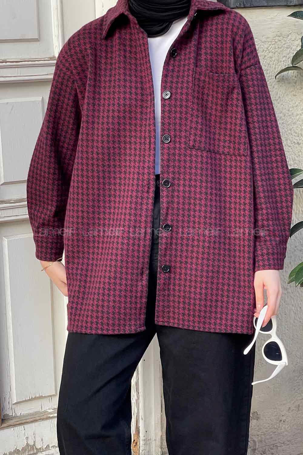 Modalamelif Kazayağı Desen Gömlek Bordo