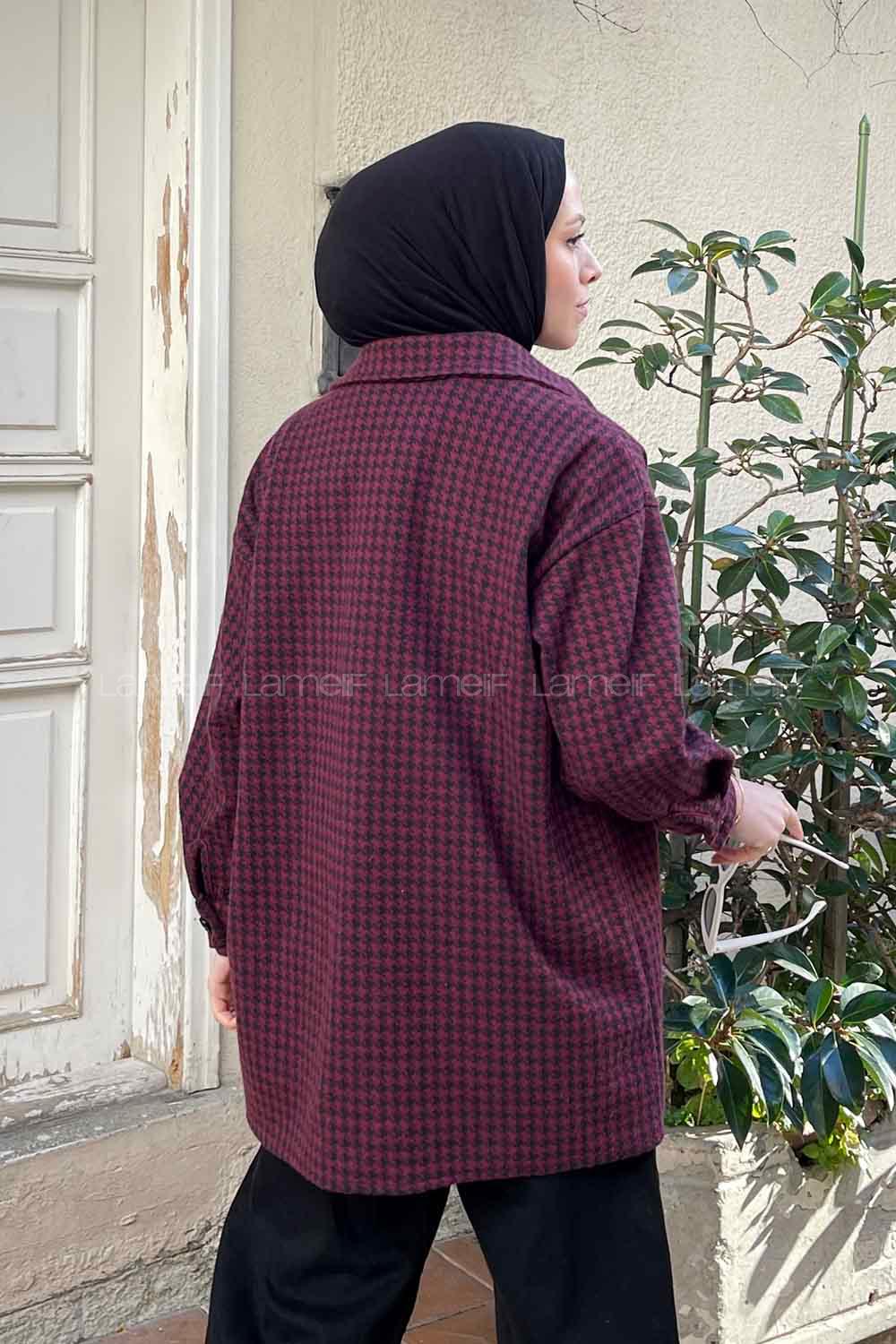 Modalamelif Kazayağı Desen Gömlek Bordo