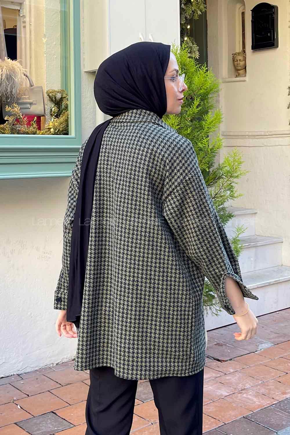 Lamelif Kazayağı Desen Gömlek Haki