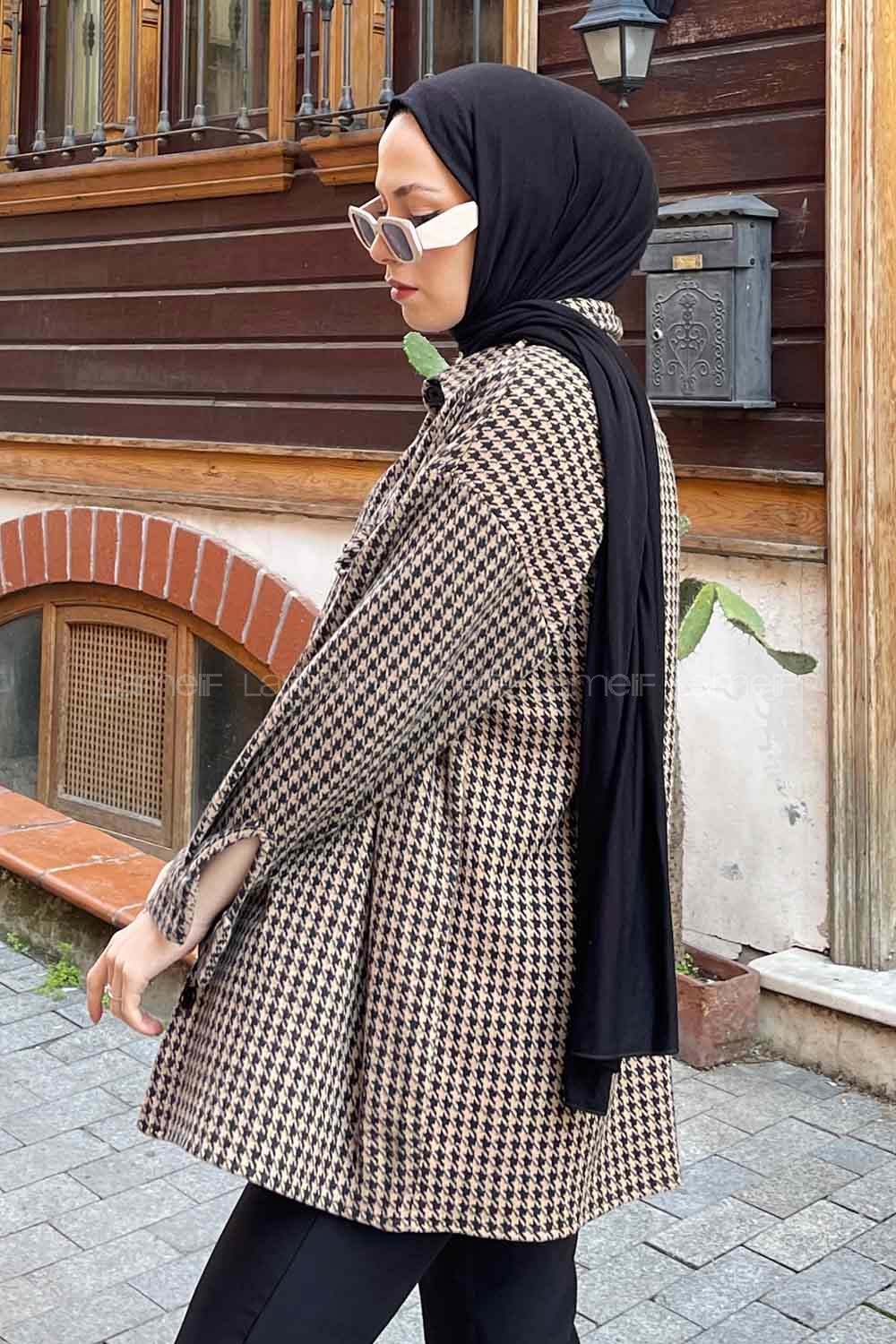 Modalamelif Kazayağı Desen Gömlek Sütlü Kahve