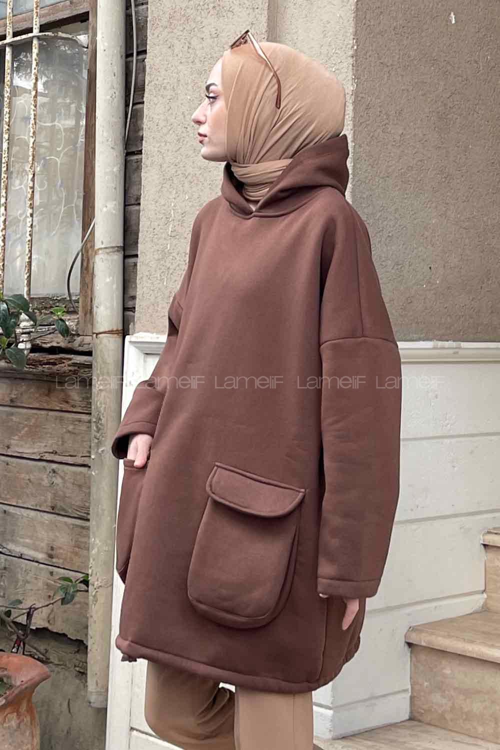 Lamelif Körük Cepli Sweatshirt Acı Kahve