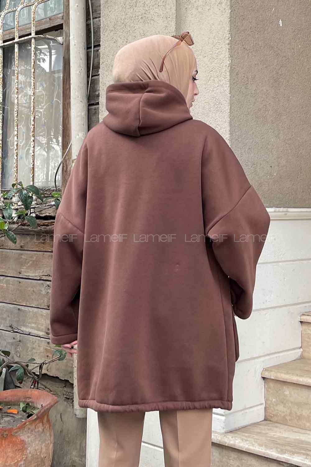 Lamelif Körük Cepli Sweatshirt Acı Kahve