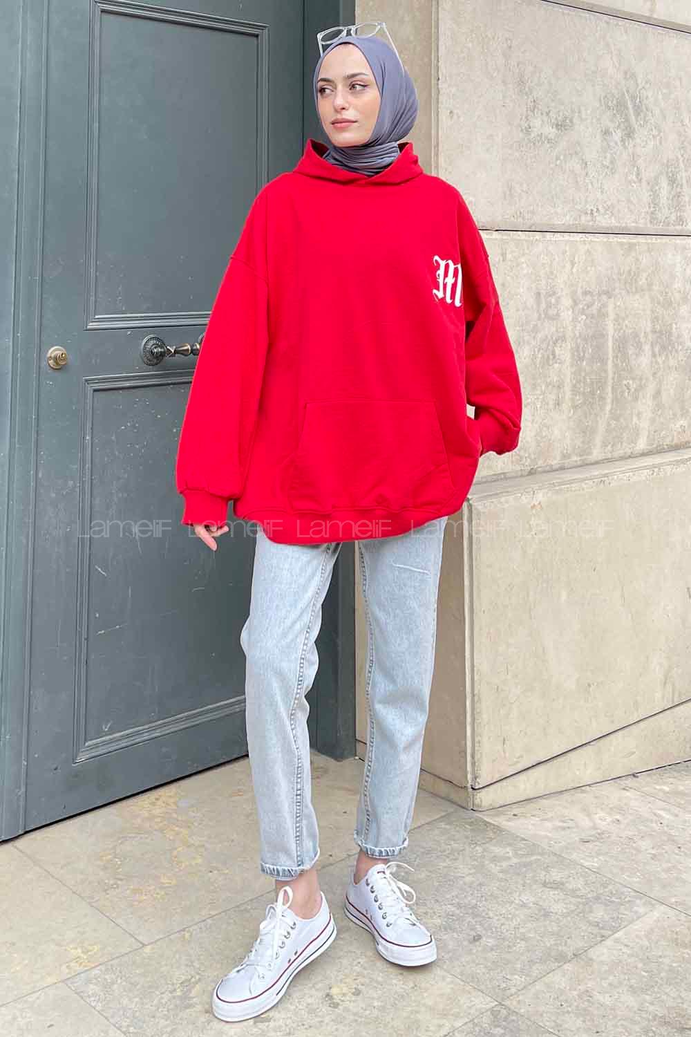 Lamelif Makıng The Headway Baskılı Sweatshirt Kırmızı