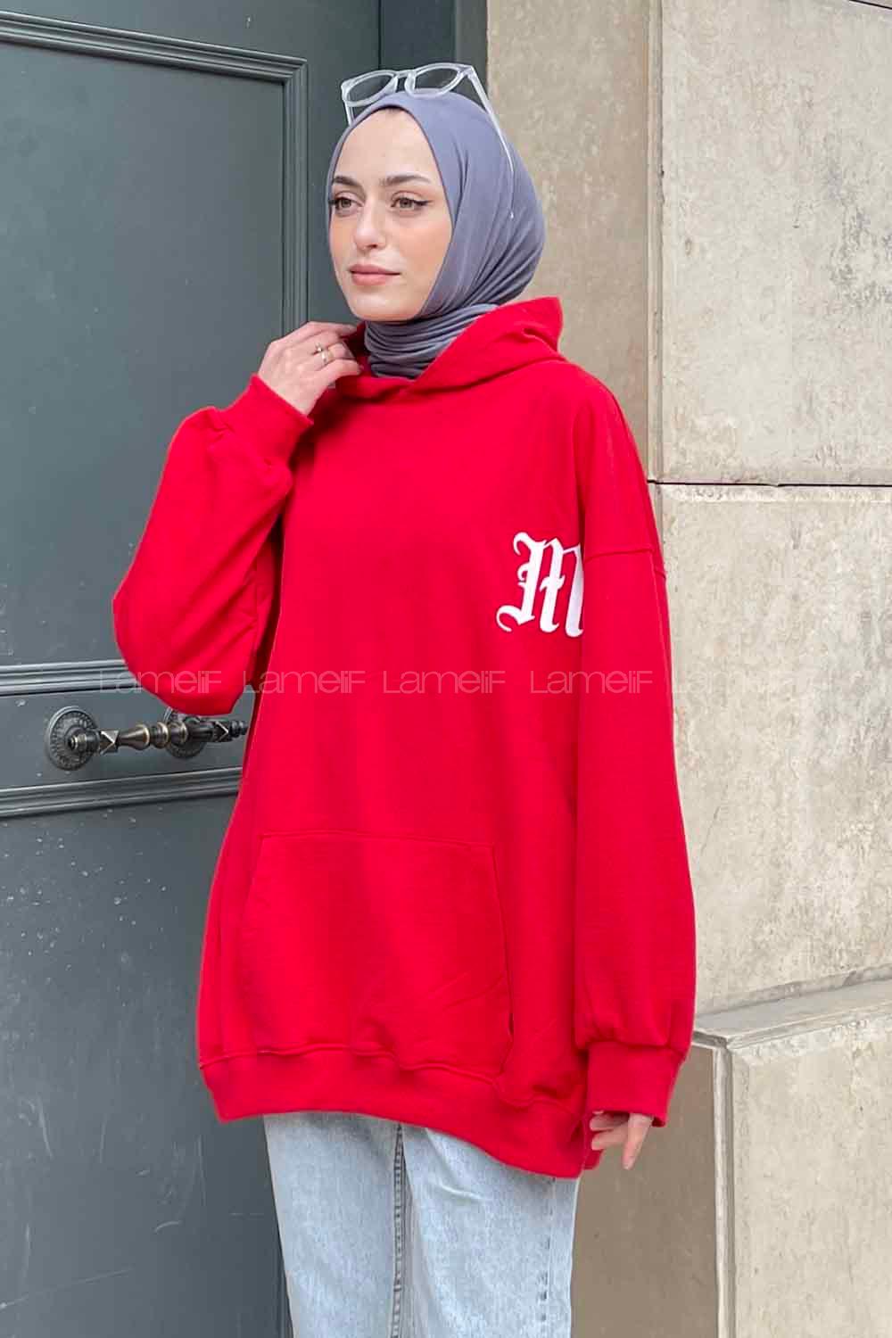 Lamelif Makıng The Headway Baskılı Sweatshirt Kırmızı