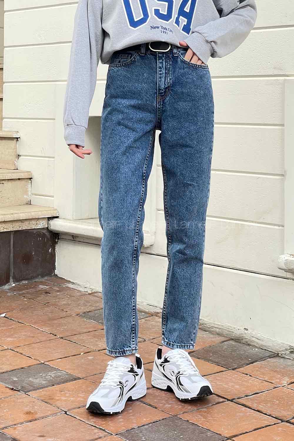 Denim Blue Cotton High Waist Denim Pants