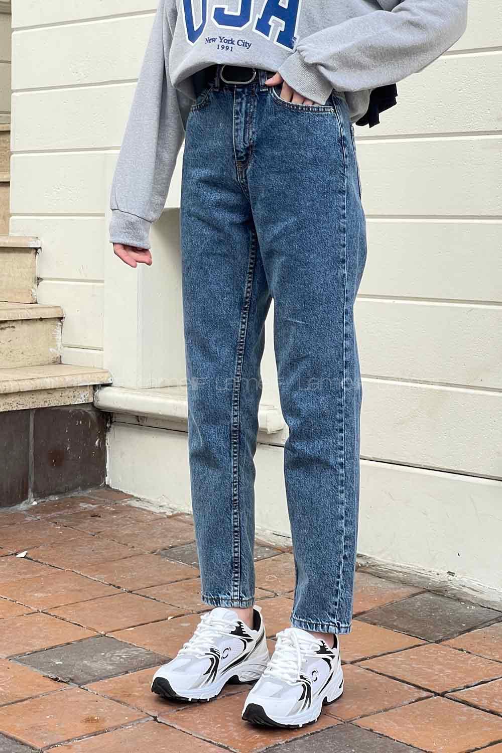 Denim Blue Cotton High Waist Denim Pants