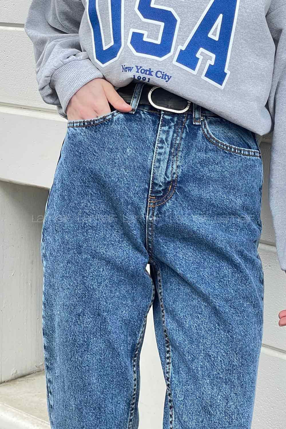Denim Blue Cotton High Waist Denim Pants