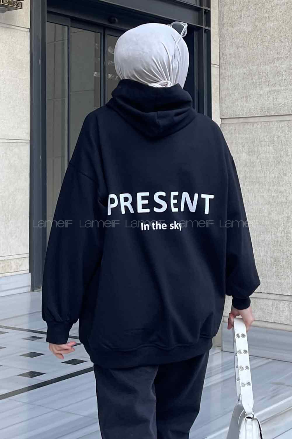 Lamelif Present Baskı Detaylı Sweatshirt Siyah