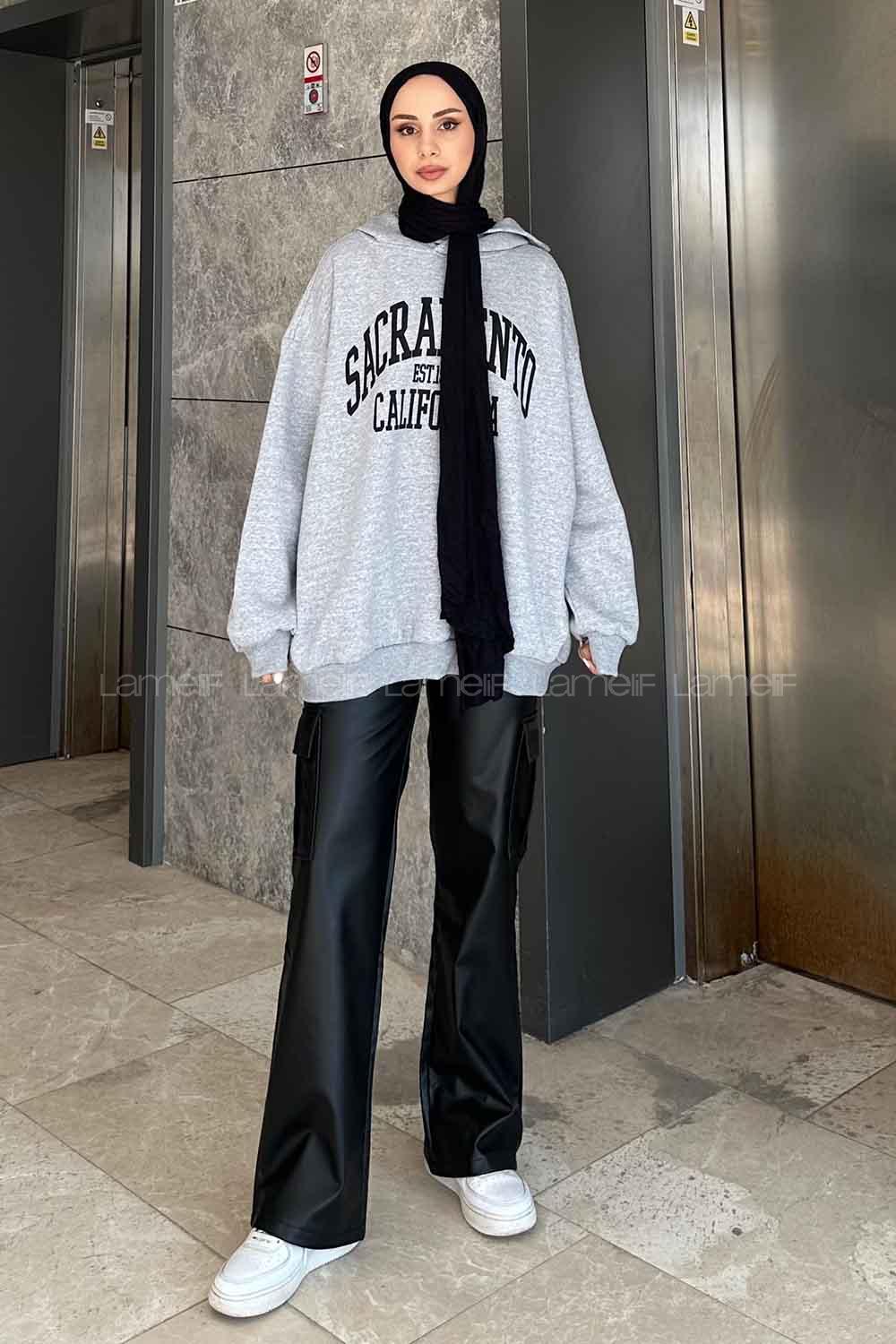 Lamelif Sacramento Baskılı Oversize Sweatshirt Gri