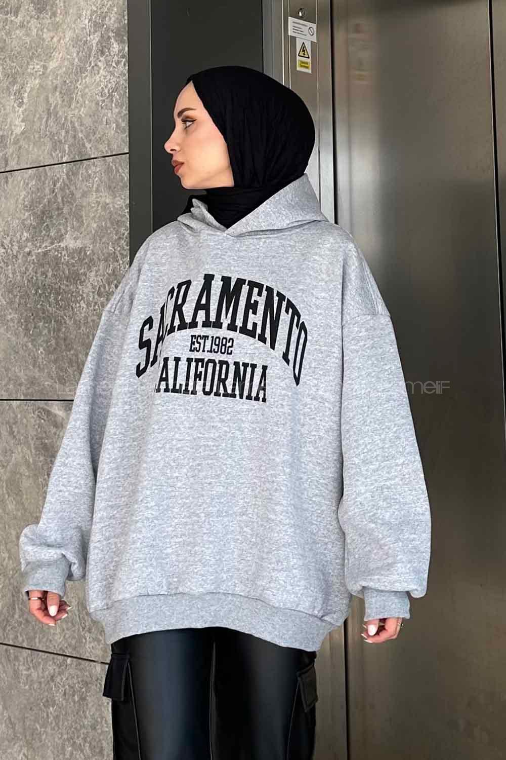 Lamelif Sacramento Baskılı Oversize Sweatshirt Gri