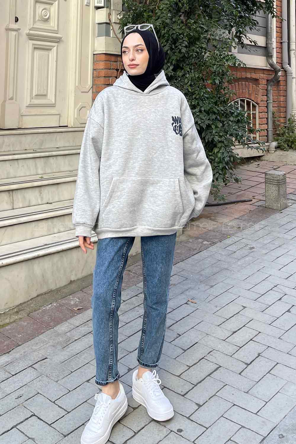 Lamelif Warmvibes Baskılı Sweatshirt Gri