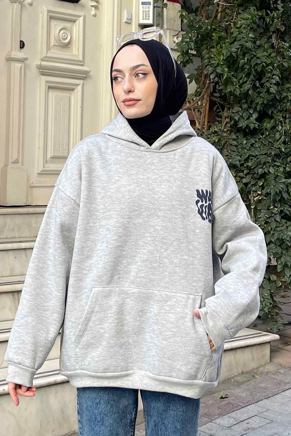 Lamelif Warmvibes Baskılı Sweatshirt Gri