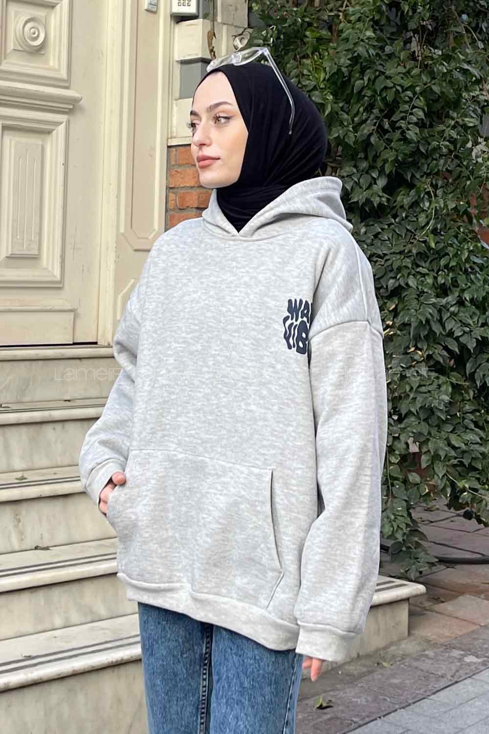 Lamelif Warmvibes Baskılı Sweatshirt Gri
