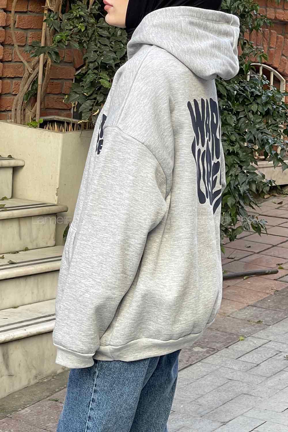 Lamelif Warmvibes Baskılı Sweatshirt Gri