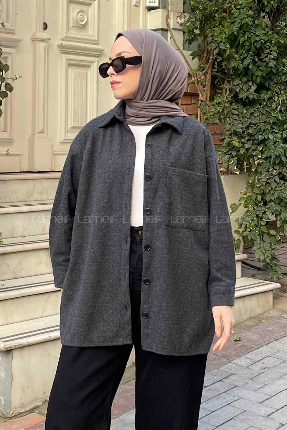 Lamelif Zikzak Detaylı Oduncu Gömlek Antrasit