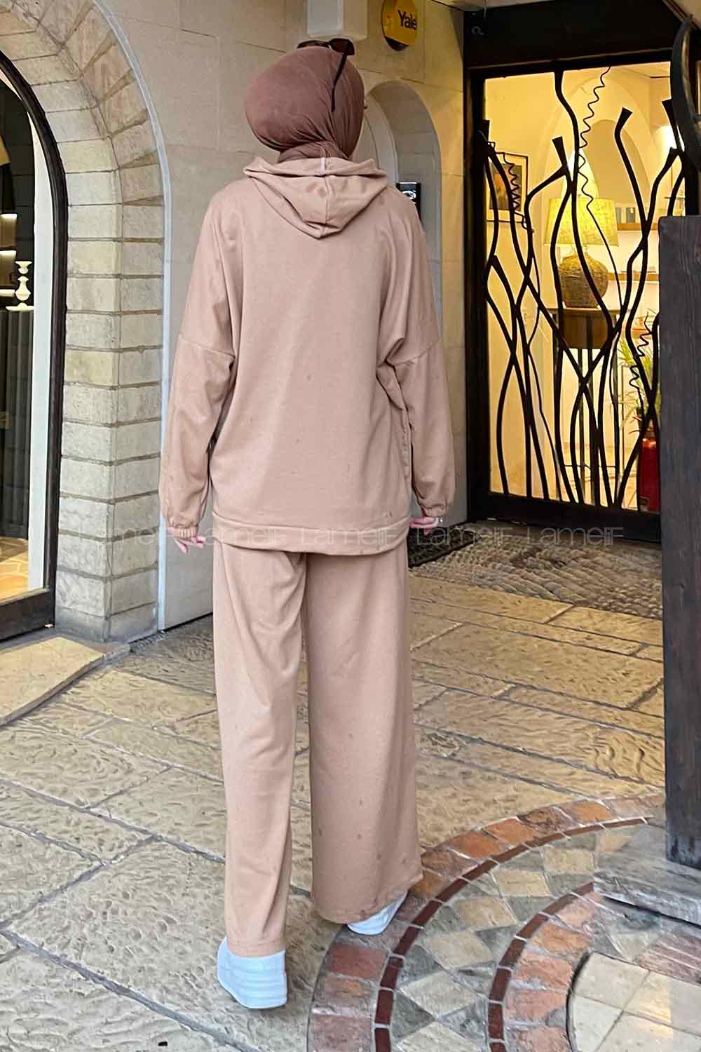 Lamelif Balance Armalı Çımalı İkili Tesettür Takım Camel