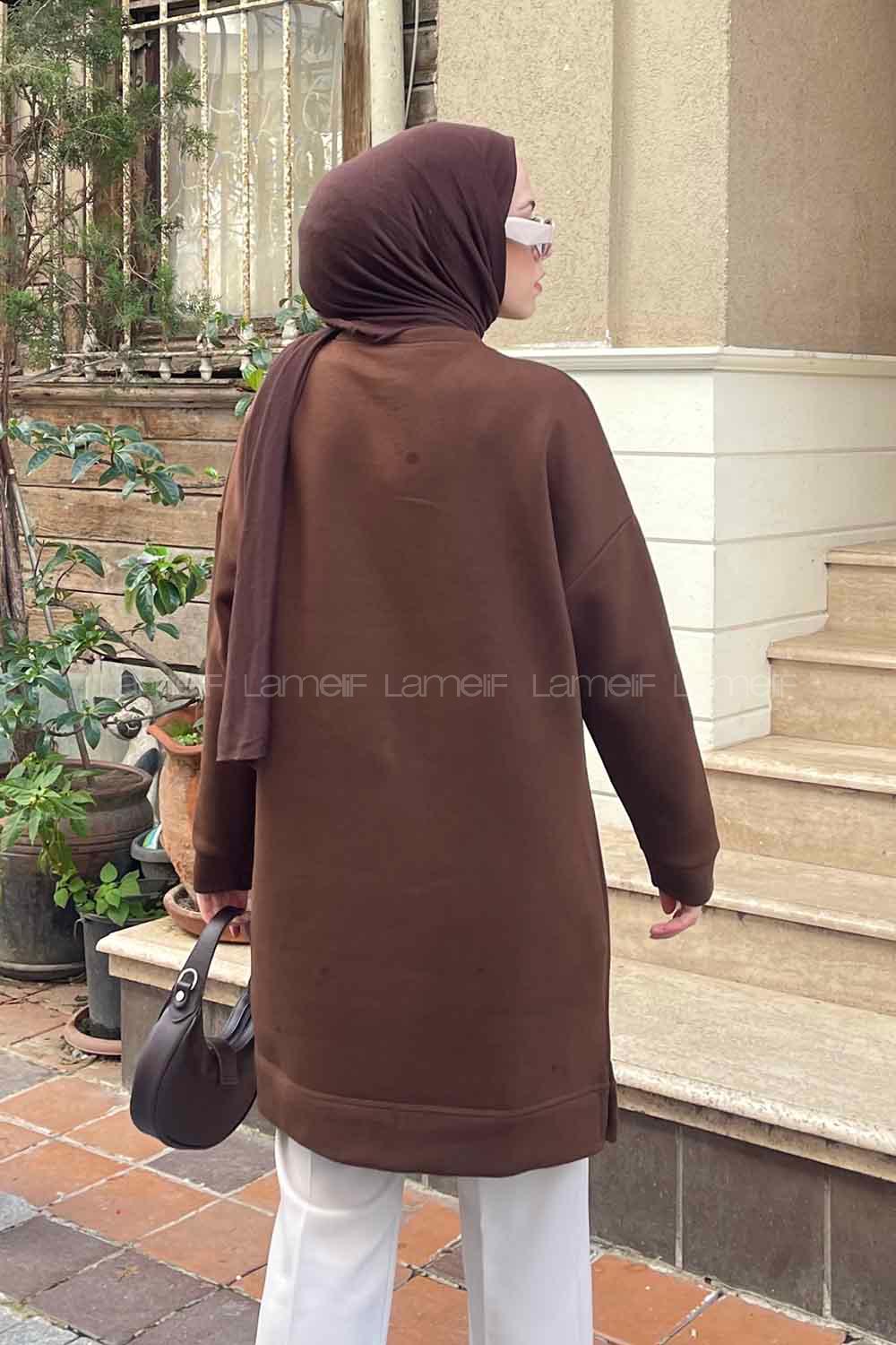 Brown Medium Crew Neck Cotton Fabric Tunic