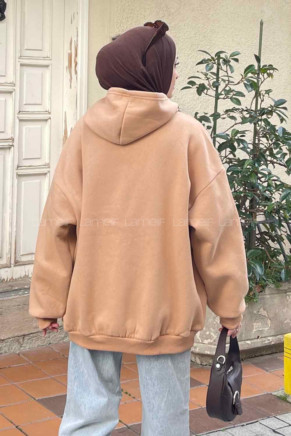 Lamelif Los Angeles Baskılı Oversize Sweatshirt Sütlü Kahve