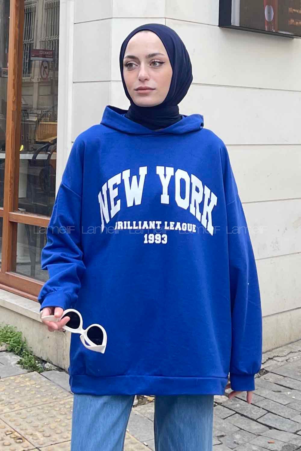 Lamelif Newyork Baskı Detaylı Kapüşonlu Sweatshirt Saks