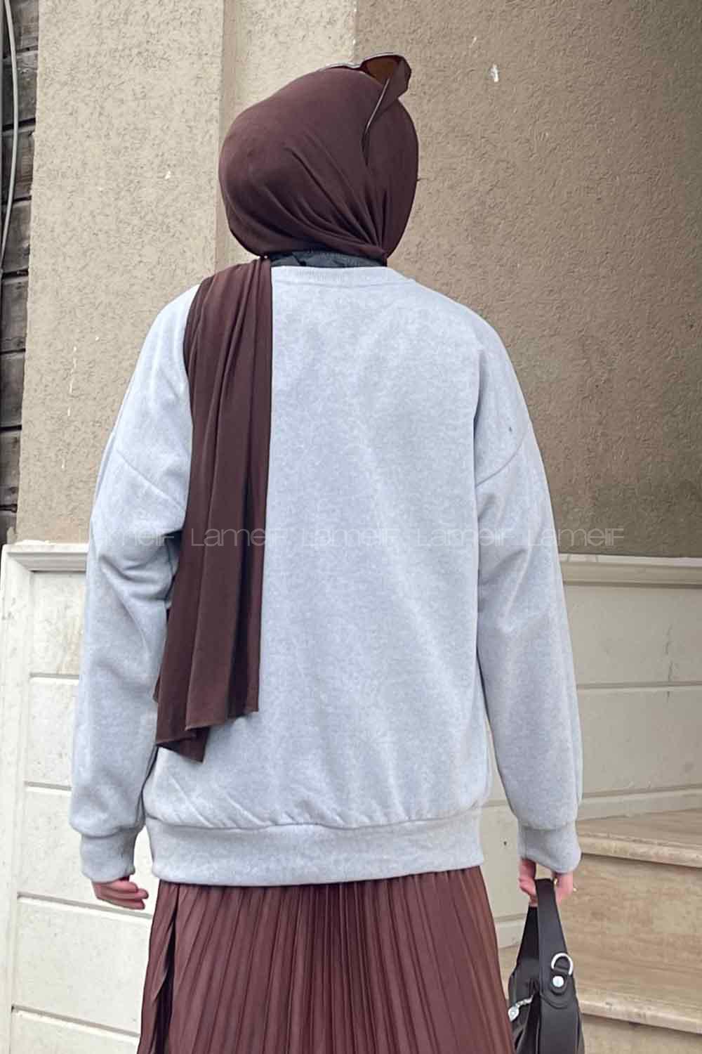 Lamelif Usa Baskı Detaylı Sweatshirt Kahverengi