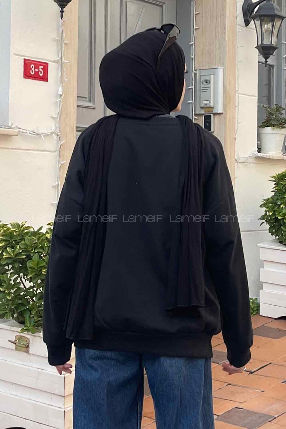 Lamelif Usa Baskı Detaylı Sweatshirt Siyah
