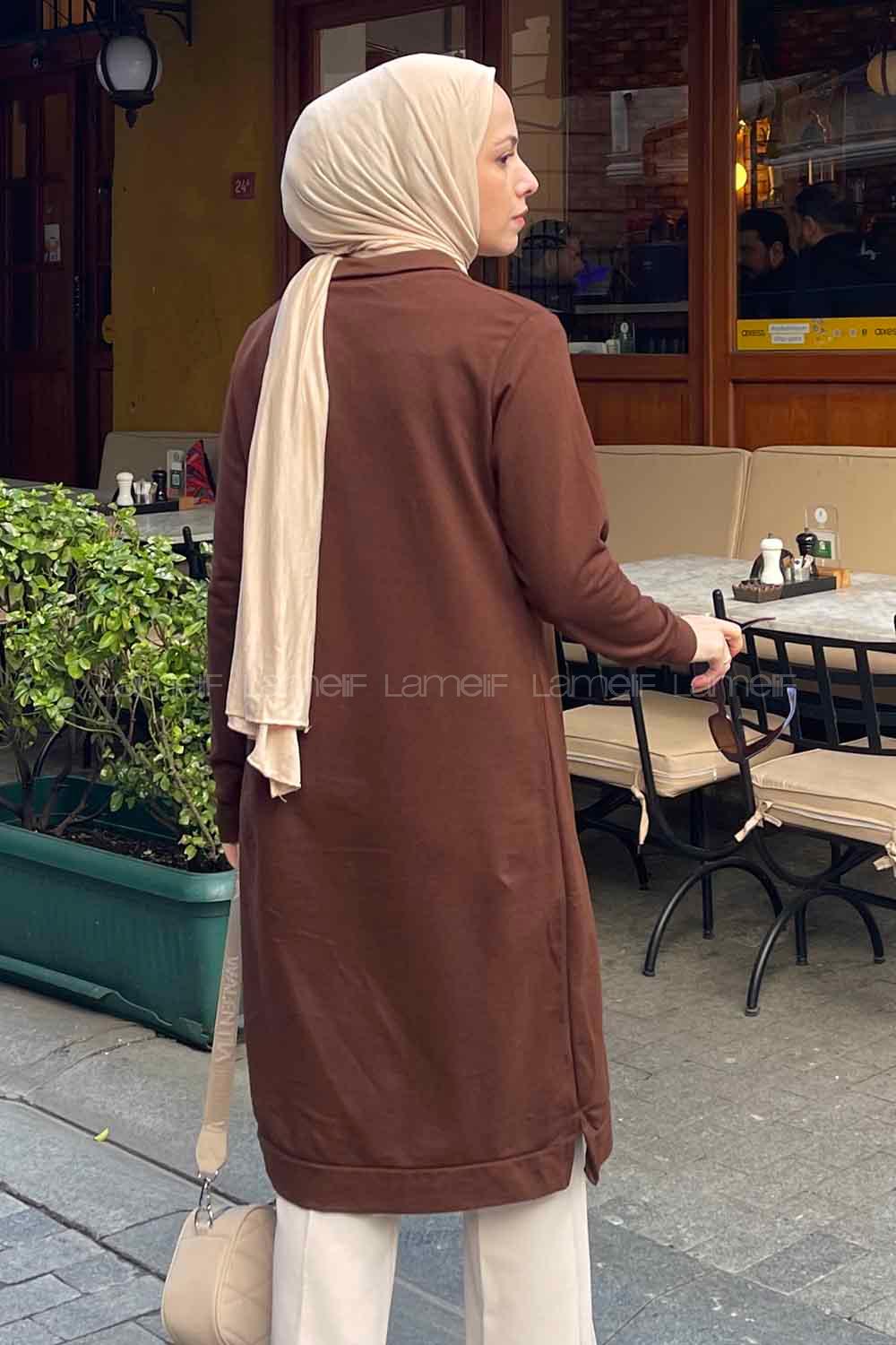 Bitter Brown Choker Neck Combed Fabric Cotton Fabric Tunic