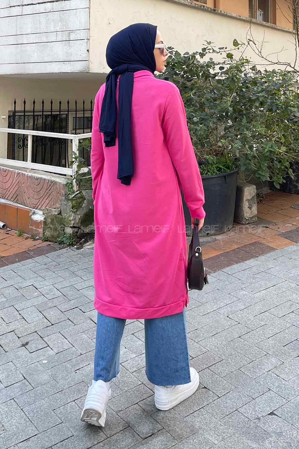 Pink Choker Neck Combed Fabric Cotton Fabric Tunic