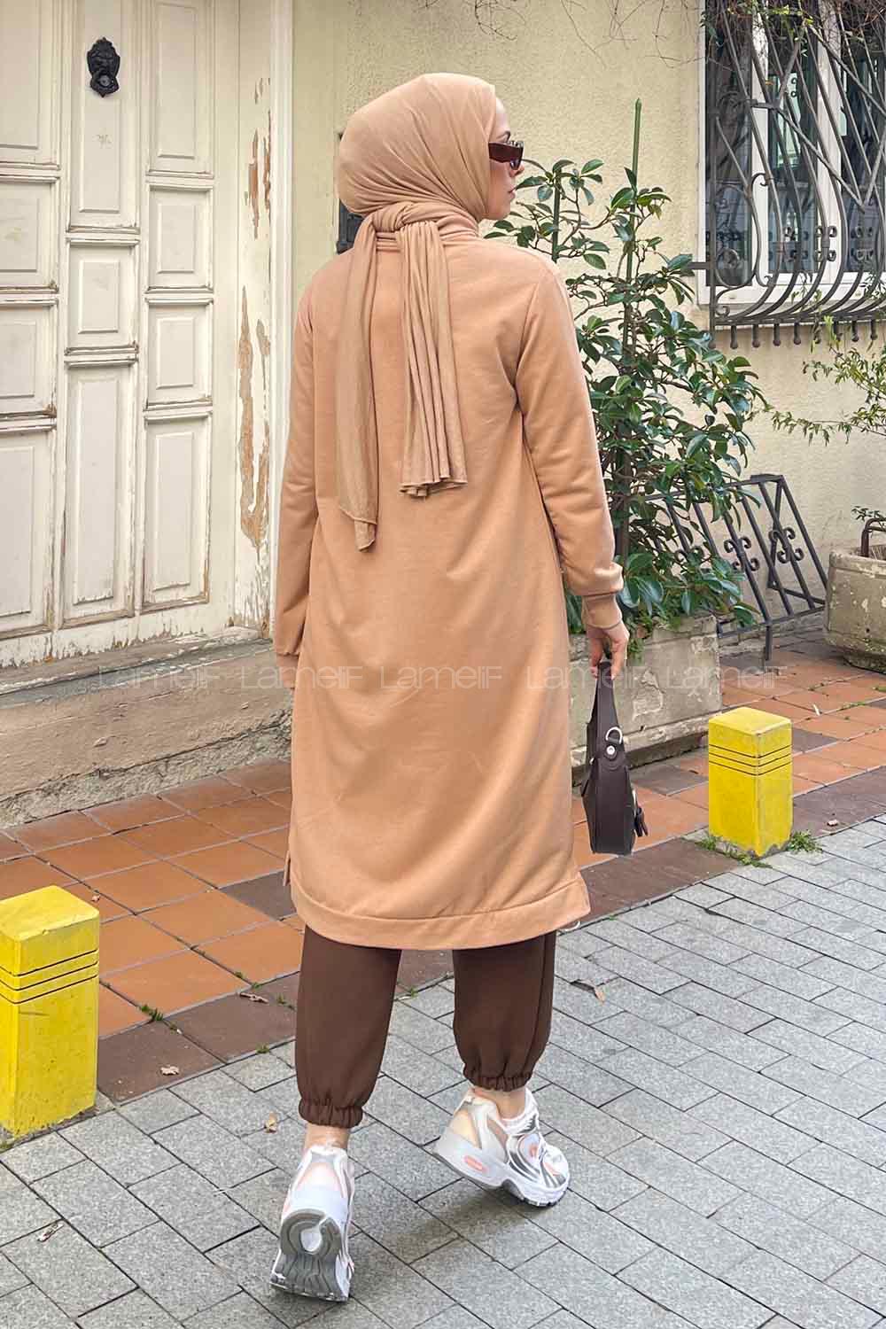 Brown With Milk Choker Neck Combed Fabric Cotton Fabric Tunic