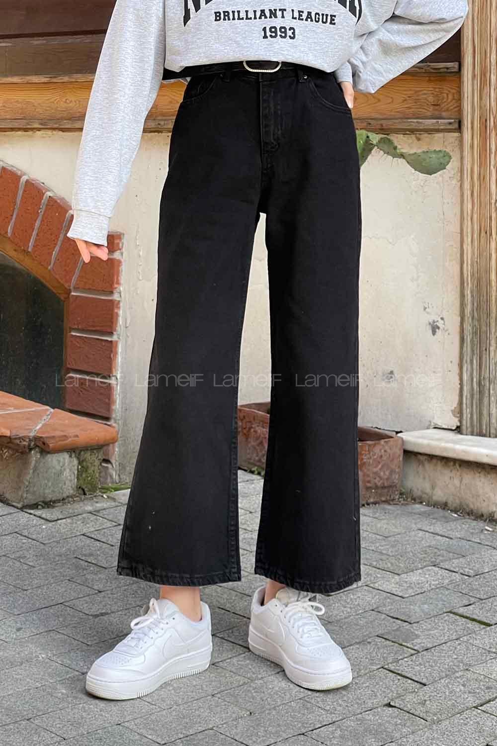Smoked Cotton High Waist Denim Pants