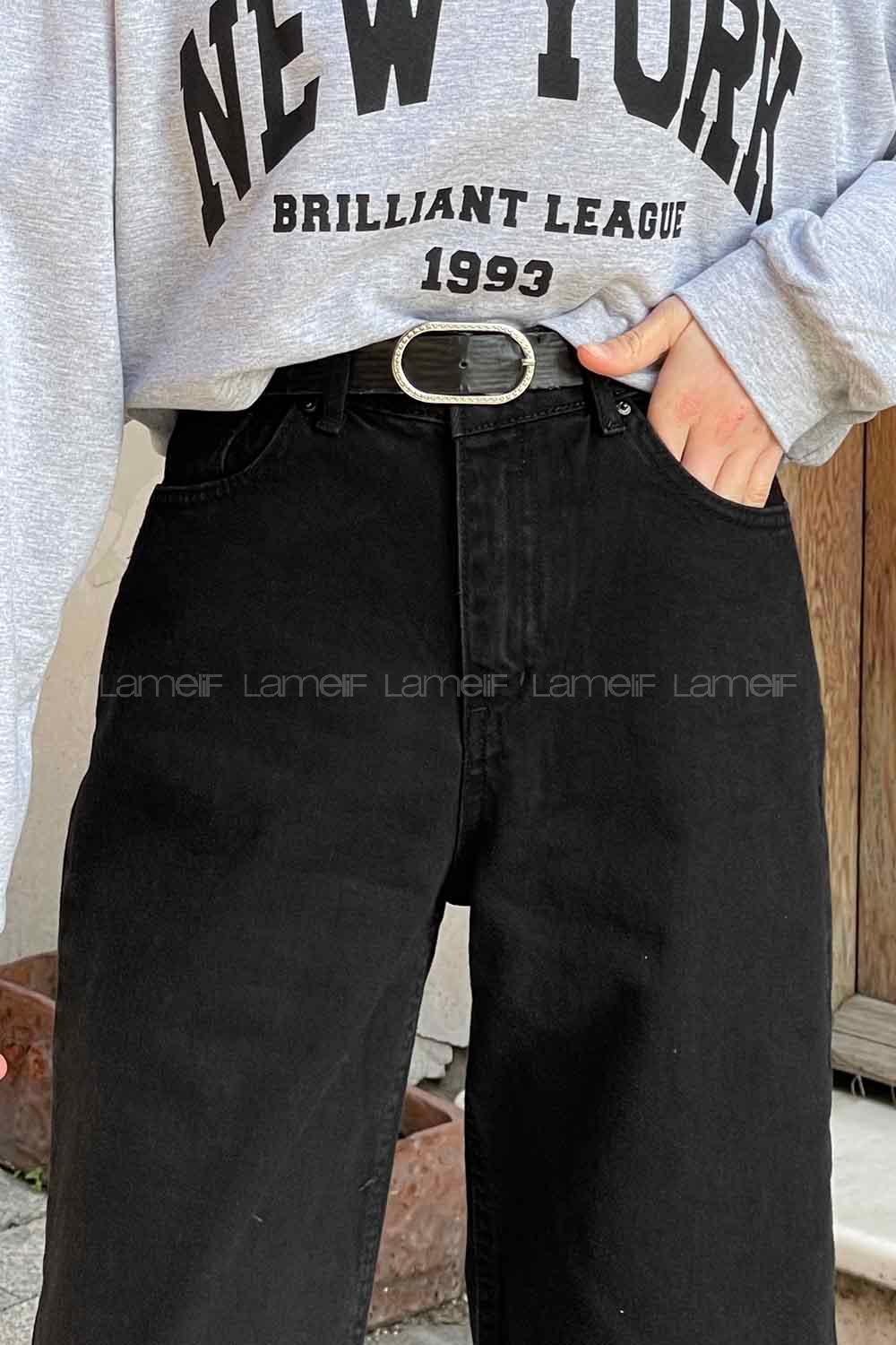 Smoked Cotton High Waist Denim Pants