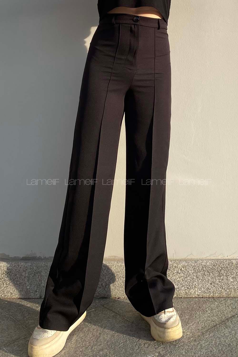 Lamelif Çımalı Bol Paça Pantolon Siyah