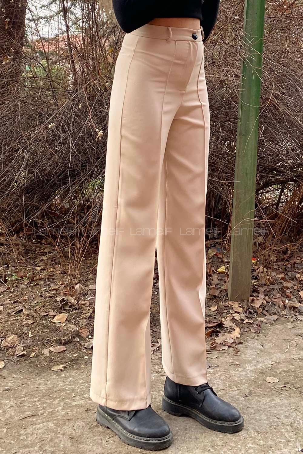 Lamelif Çımalı Bol Paça Pantolon Taş