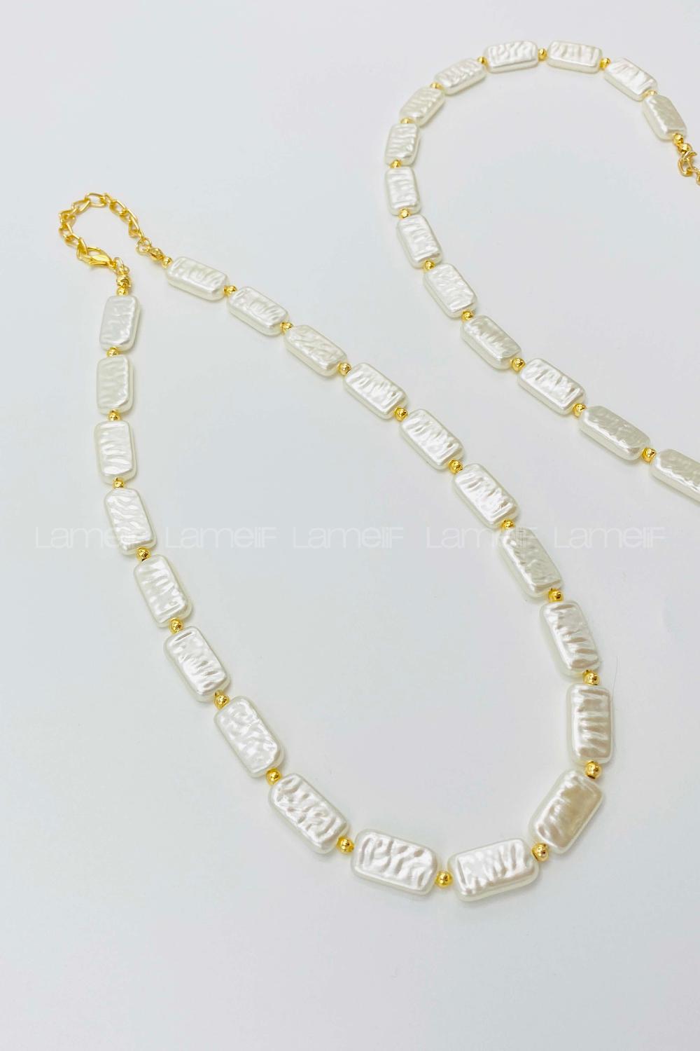 Lamelif İnci Tasarım Dikdörtgen İnci Detaylı Kolye