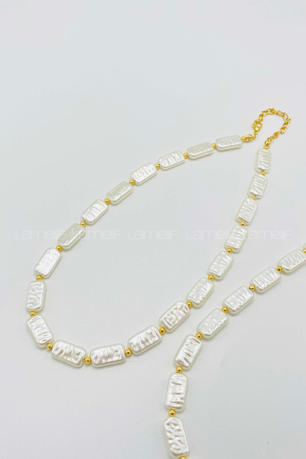 Lamelif İnci Tasarım Dikdörtgen İnci Detaylı Kolye