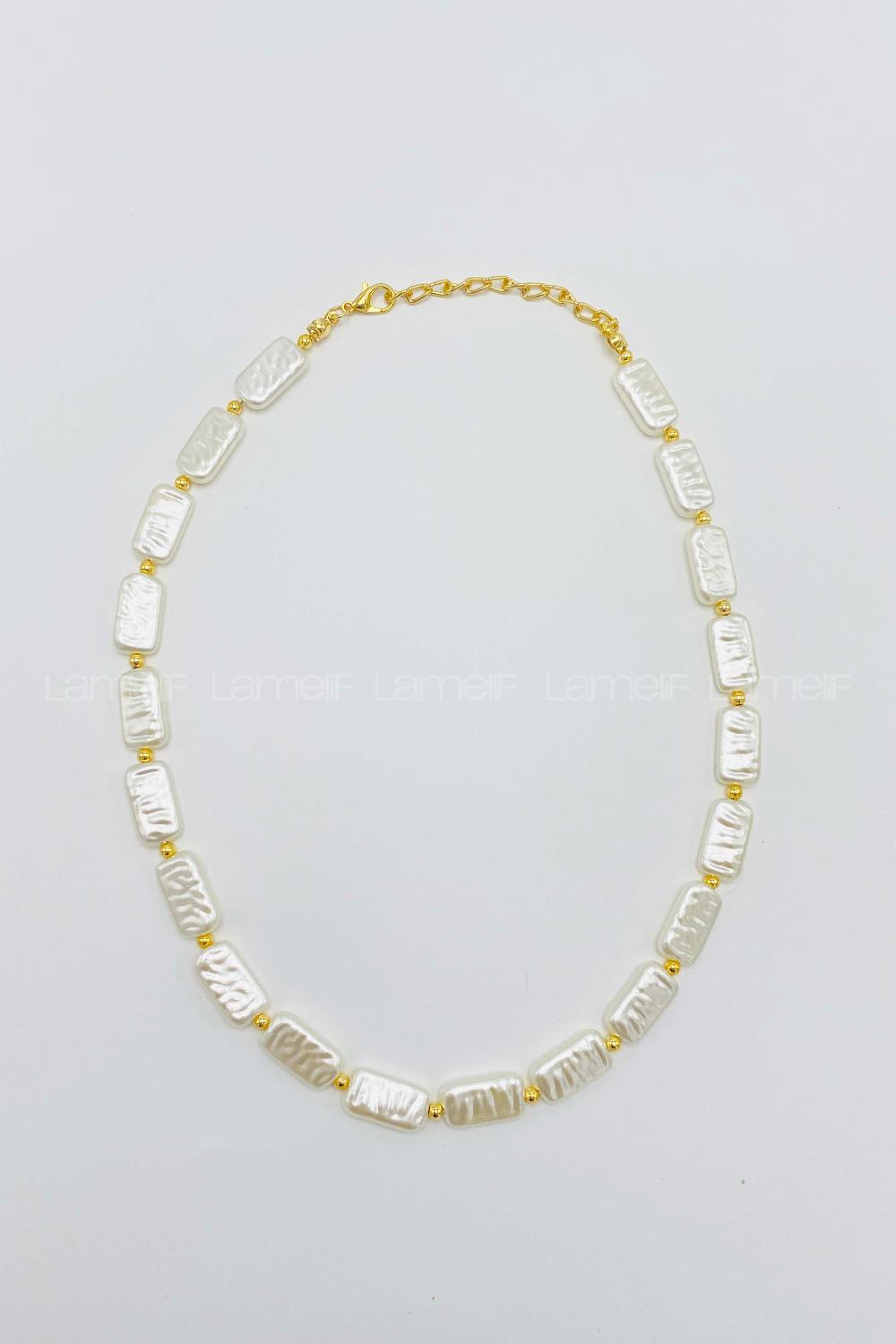 Lamelif İnci Tasarım Dikdörtgen İnci Detaylı Kolye