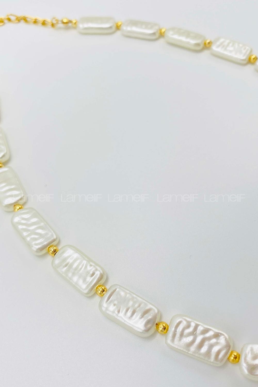 Lamelif İnci Tasarım Dikdörtgen İnci Detaylı Kolye