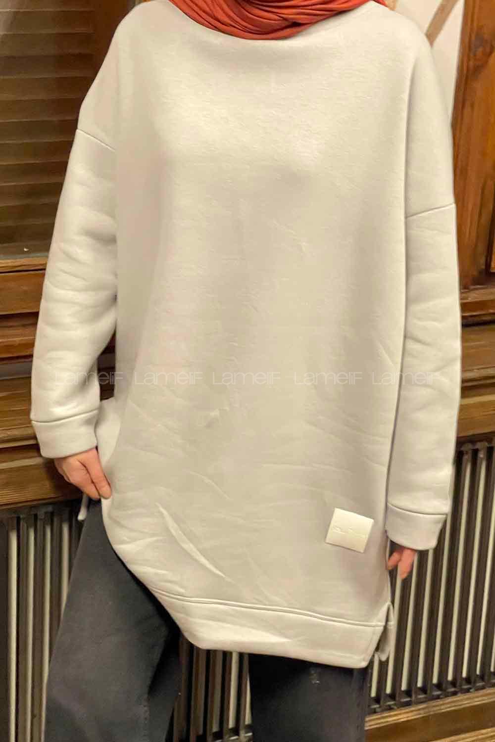 Gray Medium Crew Neck Cotton Fabric Tunic