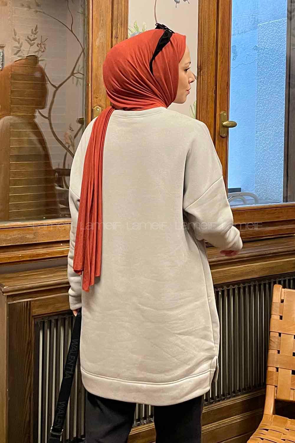 Gray Medium Crew Neck Cotton Fabric Tunic