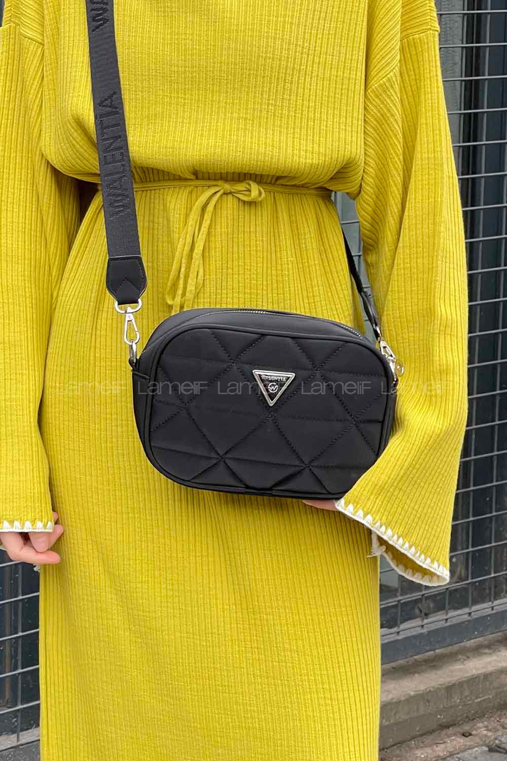 Lamelif Kapitone Detaylı Dona Kadın Çapraz Kadın Çanta Siyah