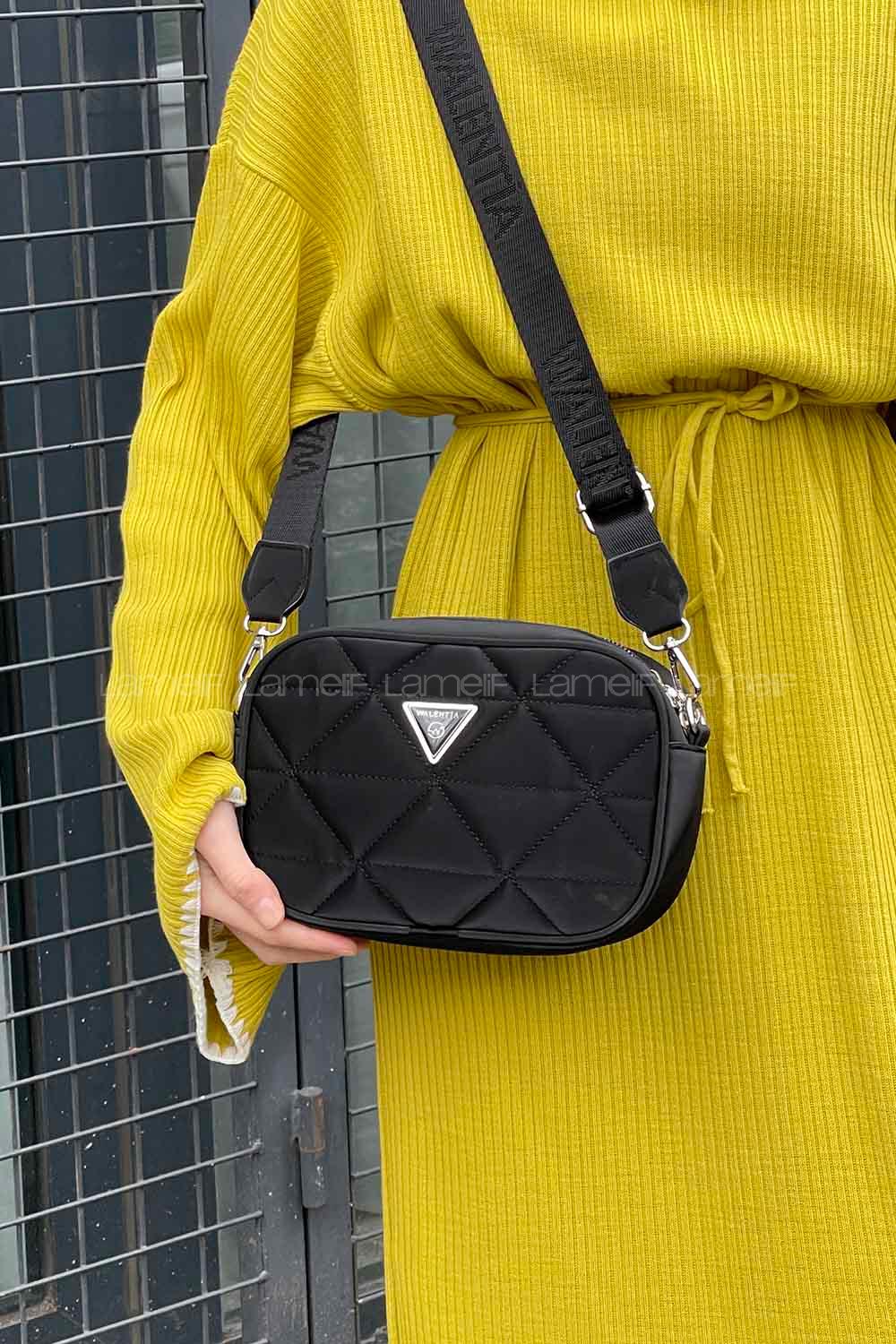 Lamelif Kapitone Detaylı Dona Kadın Çapraz Kadın Çanta Siyah