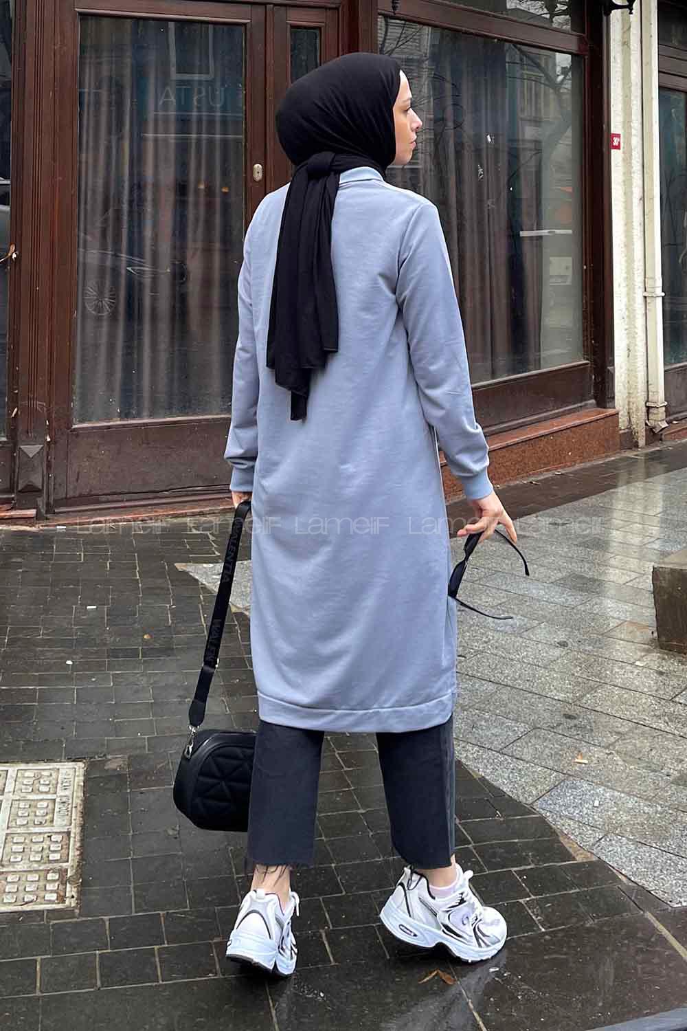 Gray Choker Neck Combed Fabric Cotton Fabric Tunic