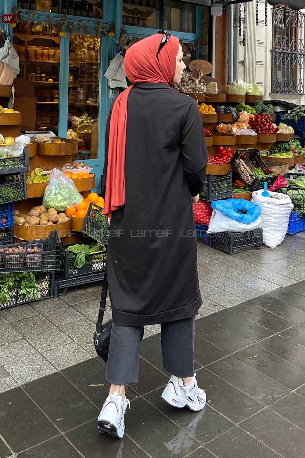 Black Choker Neck Combed Fabric Cotton Fabric Tunic