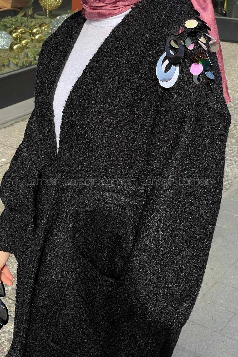 Lamelif  Coccolina Payet Detaylı Kaban Siyah