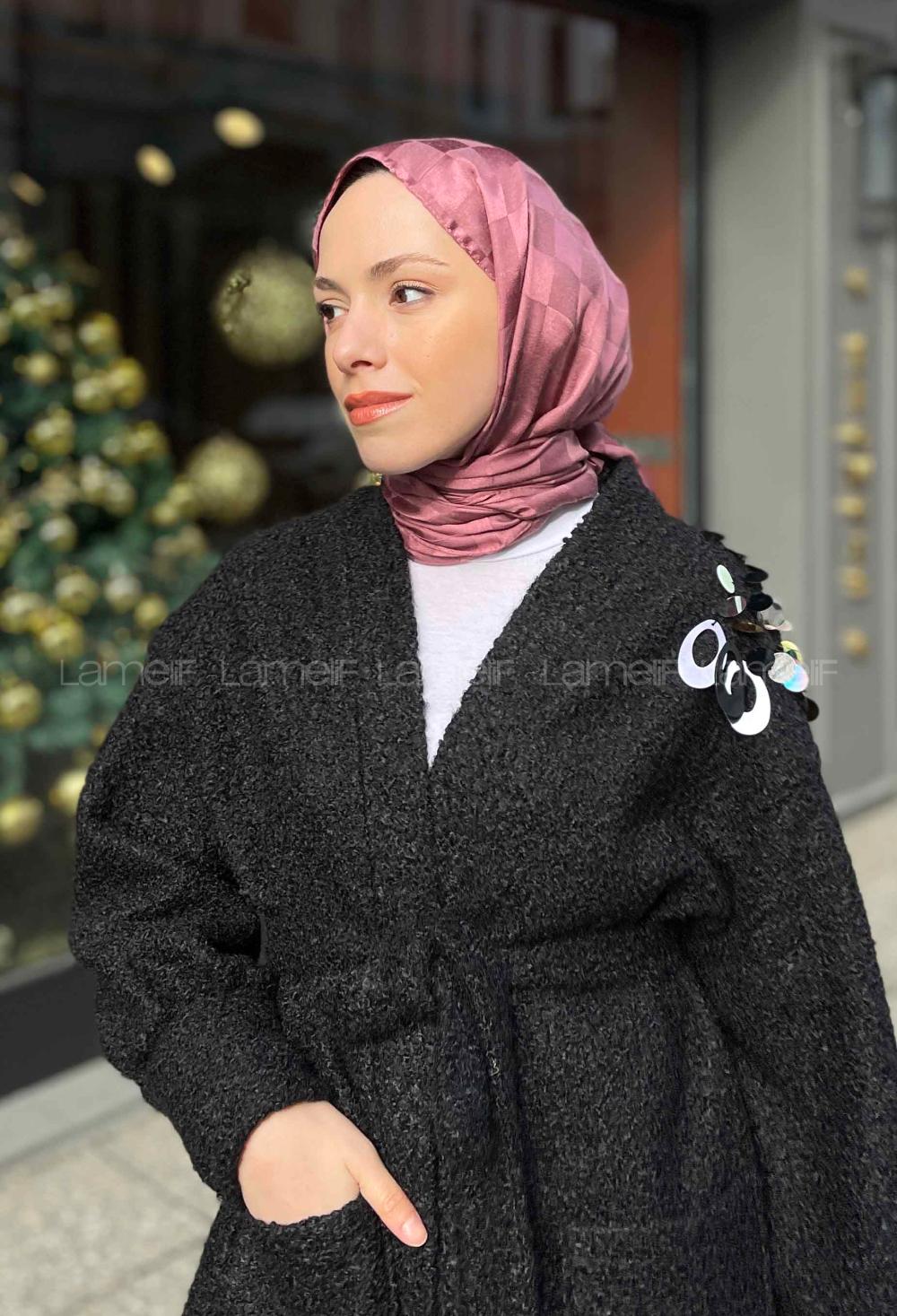 Lamelif Dama Desen Jakar Şal Gül Kurusu