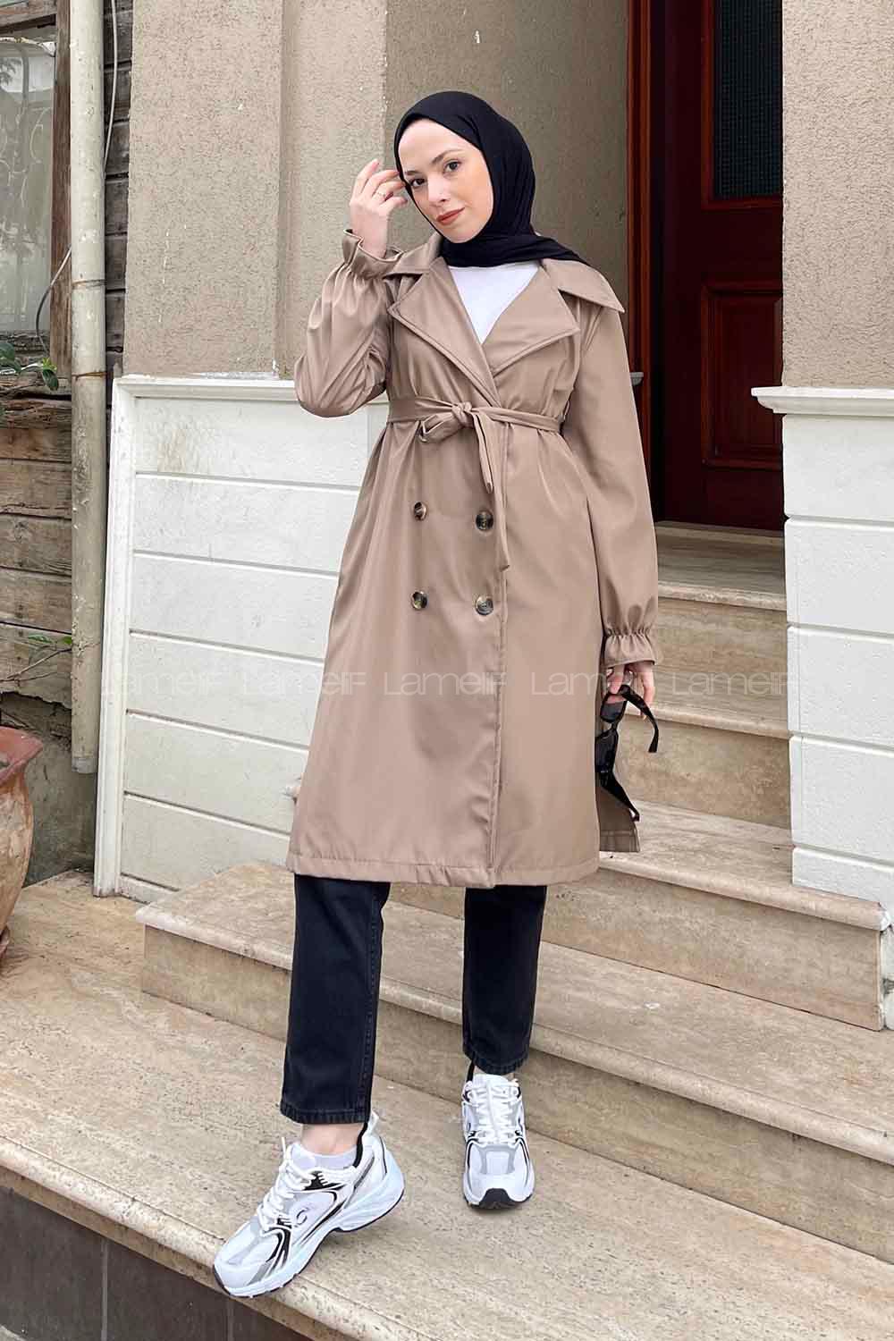 Lamelif Kol Lastikli Belden Bağlamalı Soft Kahve