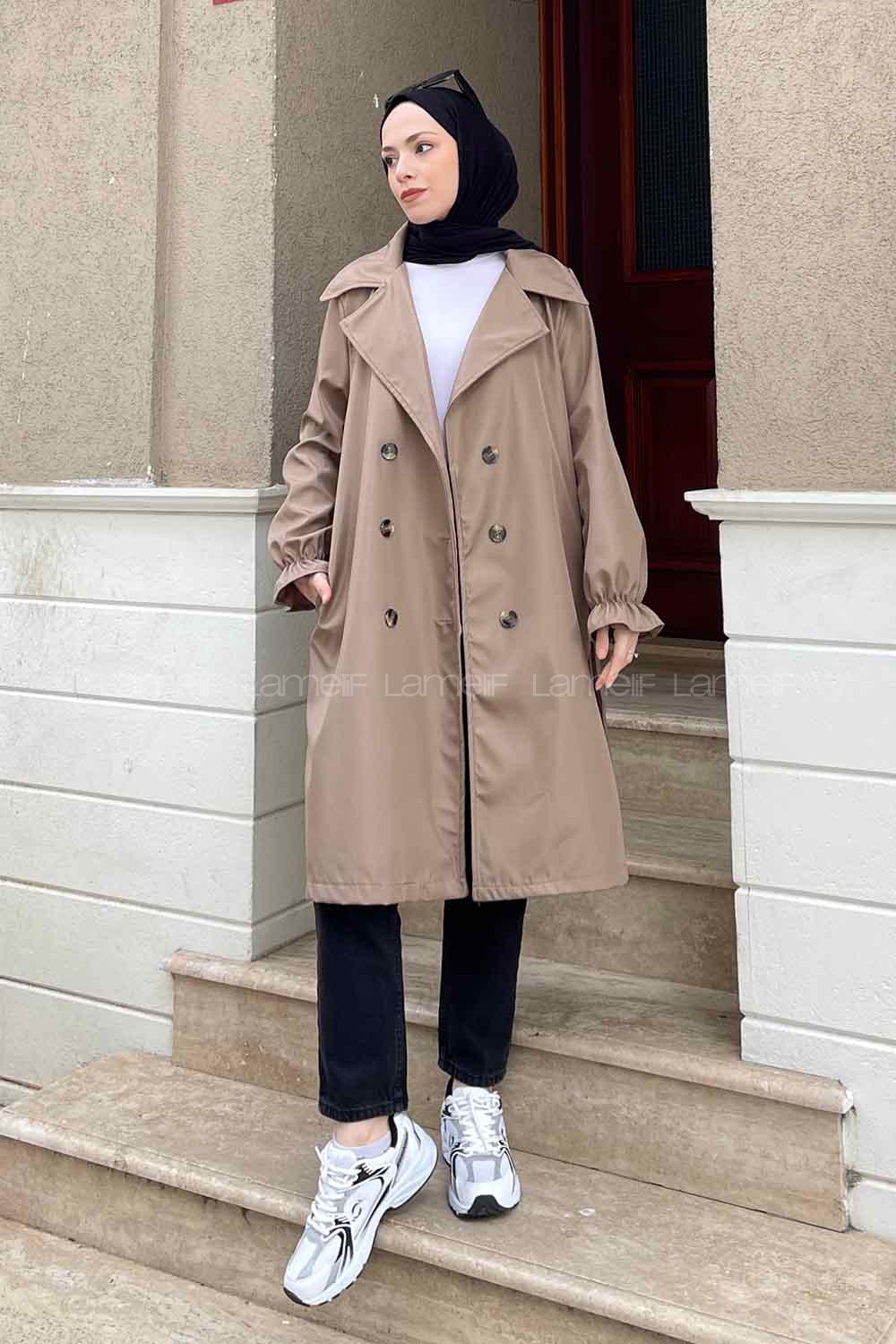 Lamelif Kol Lastikli Belden Bağlamalı Soft Kahve